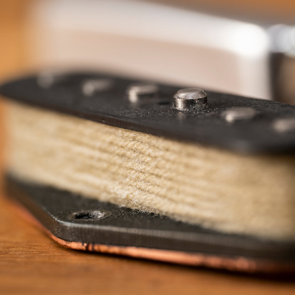 Close up of the pickups created for Dan's Red Telecaster Guitar from That Pedal Show